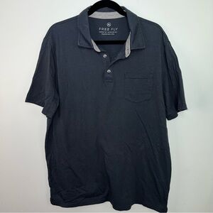 Free Fly Apparel Bamboo Blend Polo Shirt Blue Gray Performance Chest Pockets